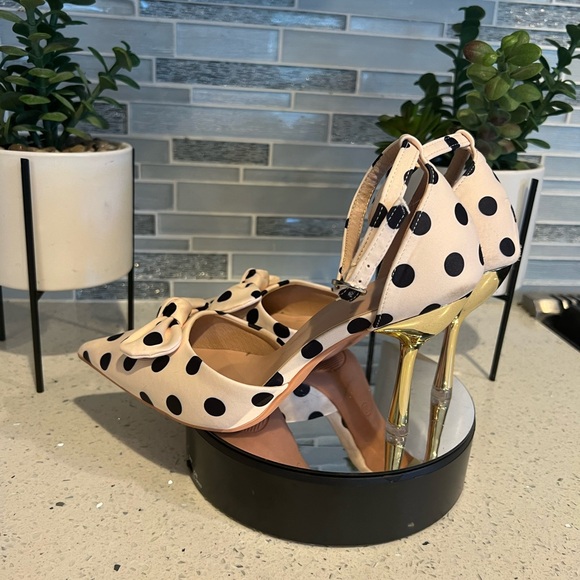 Satin Polka Dot Pattern Bow Decor Ankle Strap Pumps - Picture 6 of 11